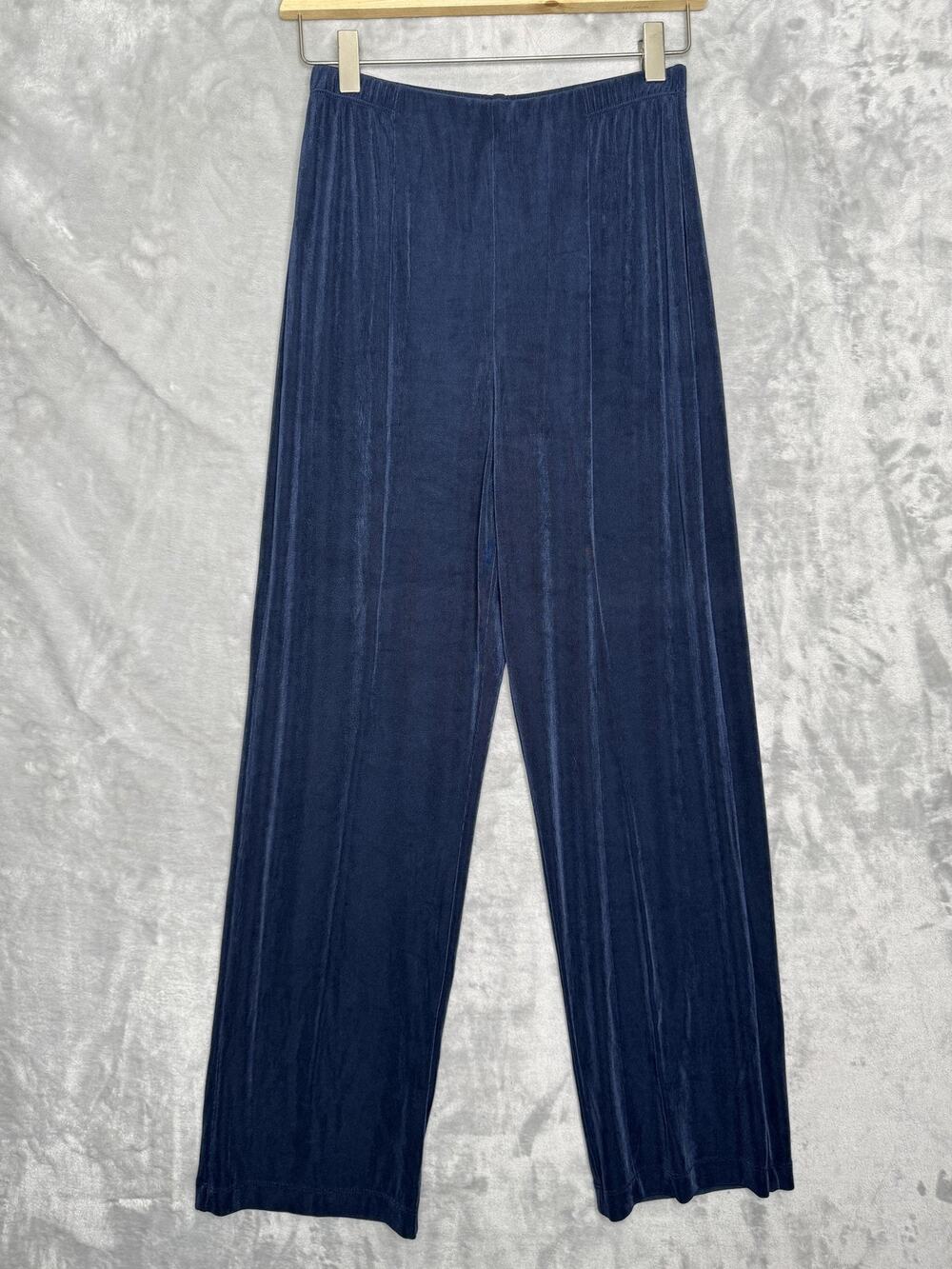 Chicos Travelers Dress Pants Womens Medium Short Navy Blue Knit Pull On Stretch